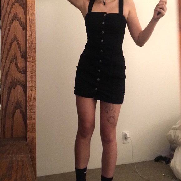 Black denim Overall dress - Picture 1 of 3
